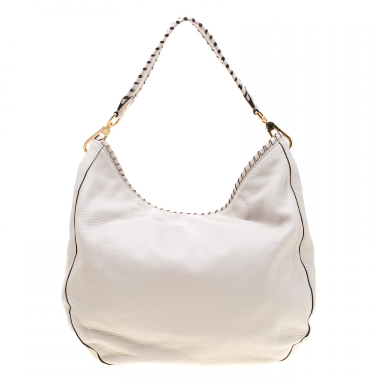 Pre Owned MICHAEL Michael Kors Off White Leather Bennet Hobo