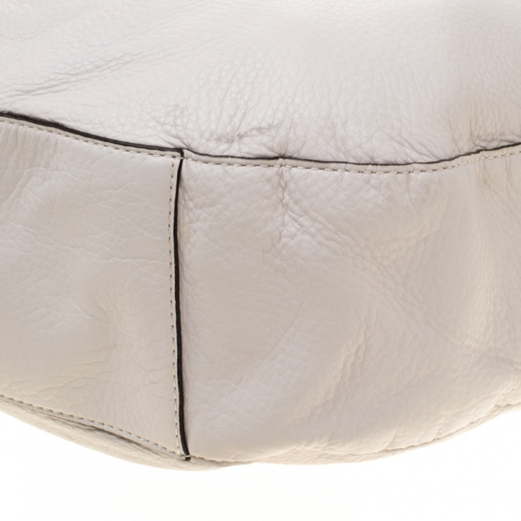 Pre Owned MICHAEL Michael Kors Off White Leather Bennet Hobo