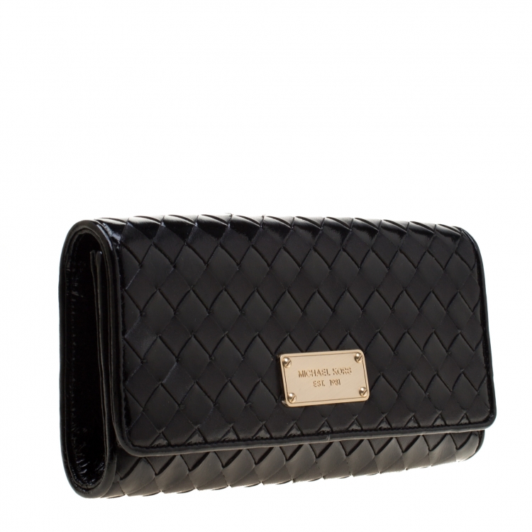 Pre Owned MICHAEL Michael Kors Black Woven Leather Newburry Clutch