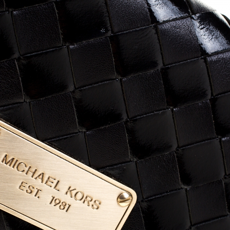 Pre Owned MICHAEL Michael Kors Black Woven Leather Newburry Clutch