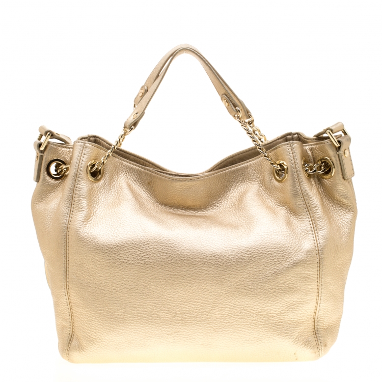 Pre Owned MICHAEL Michael Kors Metallic Gold Leather Jet Set Chain Tote