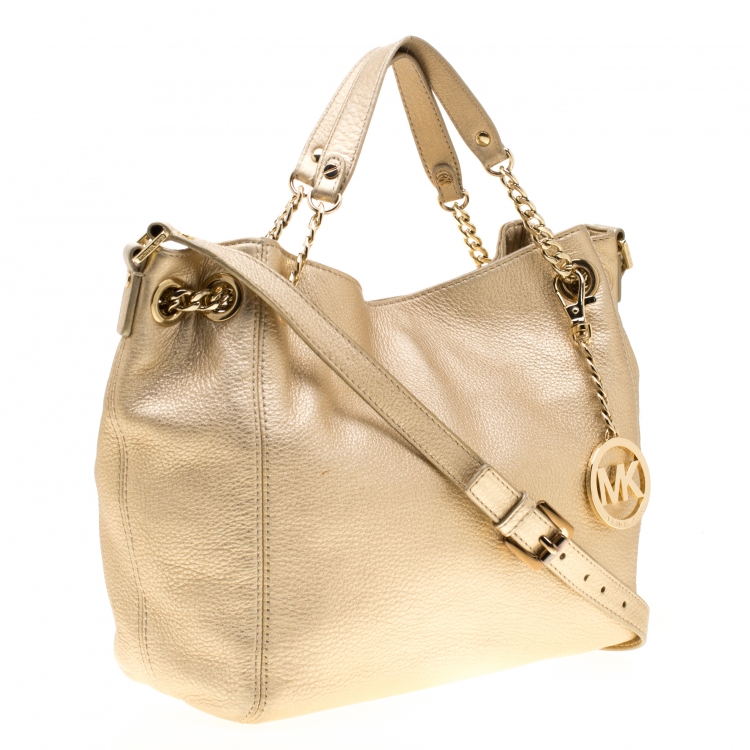 Pre Owned MICHAEL Michael Kors Metallic Gold Leather Jet Set Chain Tote