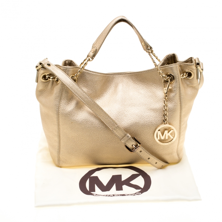 Pre Owned MICHAEL Michael Kors Metallic Gold Leather Jet Set Chain Tote