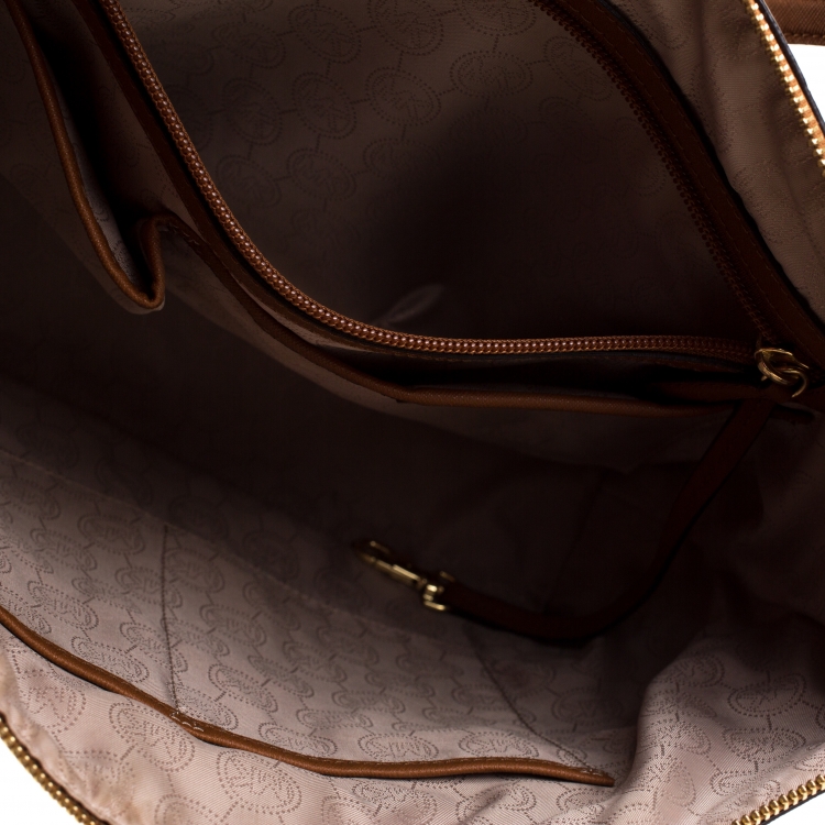 مملوكة مسبقًا Michael Michael Kors Brown Saffiano Leather Jet Set Top Zip Tote