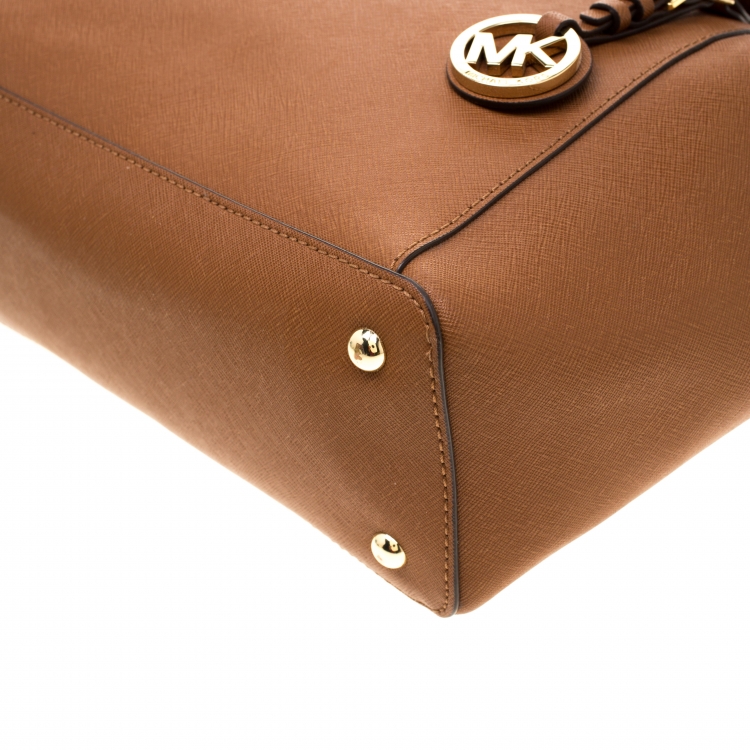 مملوكة مسبقًا Michael Michael Kors Brown Saffiano Leather Jet Set Top Zip Tote