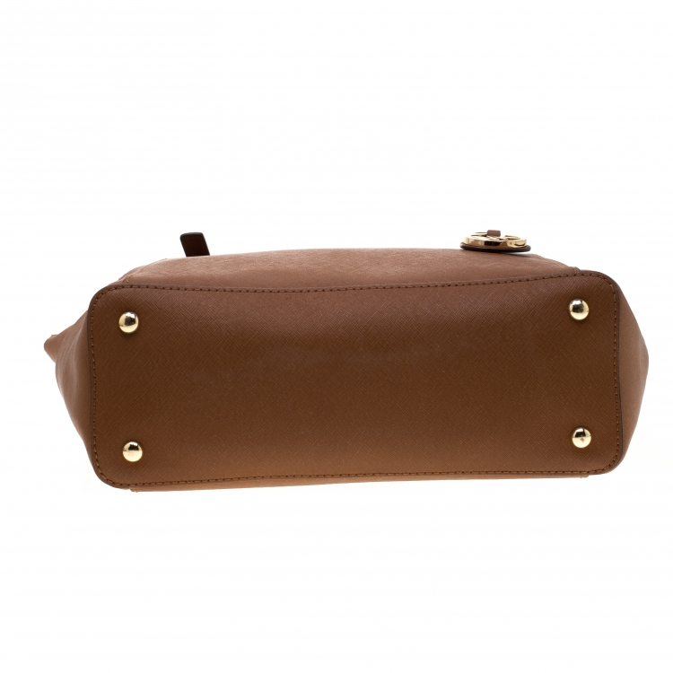 مملوكة مسبقًا Michael Michael Kors Brown Saffiano Leather Jet Set Top Zip Tote