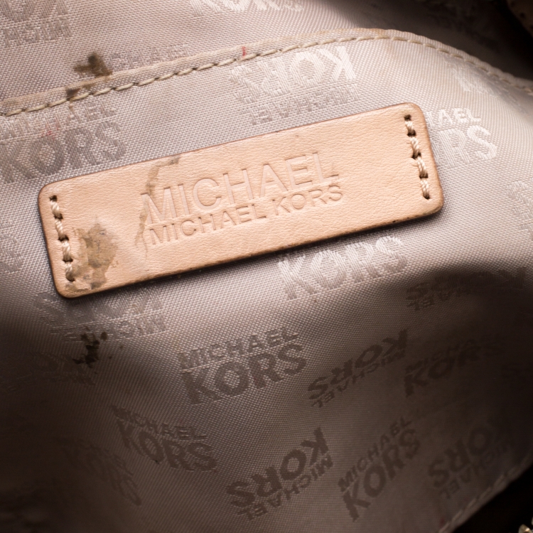 Pre Owned MICHAEL Michael Kors Gunmetal Metallic Mirror Signature PVC Satchel