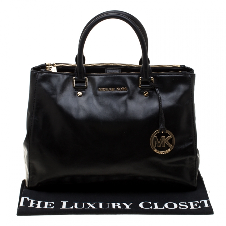 مملوكة مسبقًا Michael Michael Kors Black Leather Double Zip Jet Set Tote