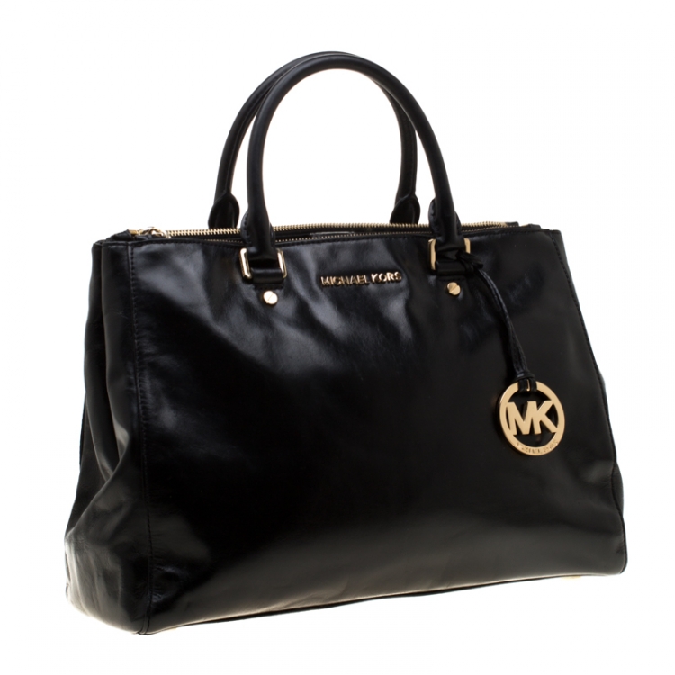 مملوكة مسبقًا Michael Michael Kors Black Leather Double Zip Jet Set Tote