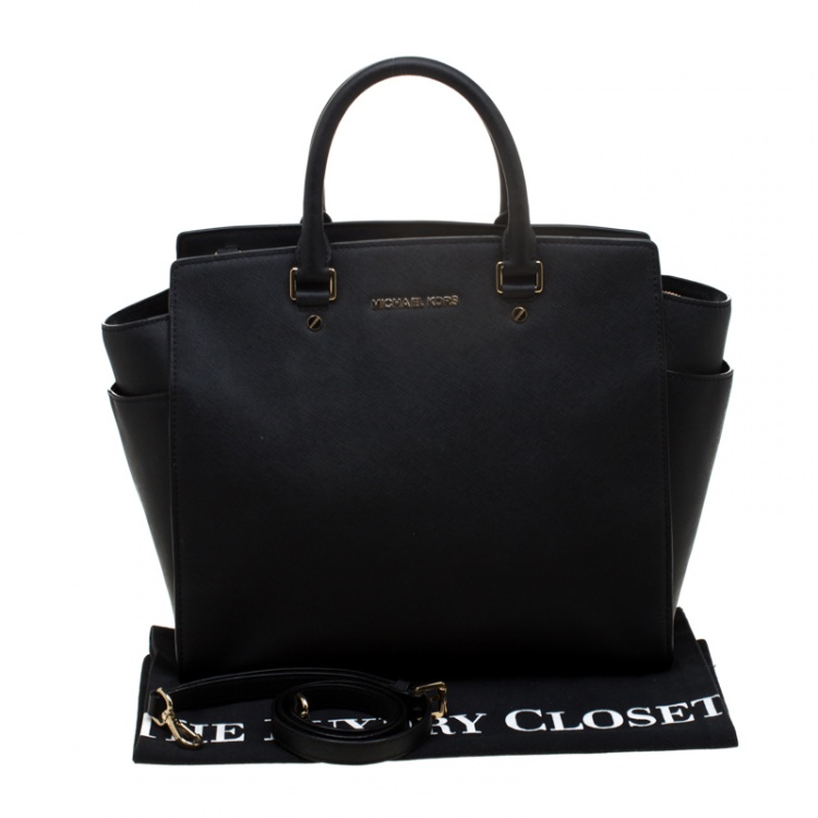 Pre Owned MICAHAEL Michael Kors Black Saffiano Leather Medium Selma Tote