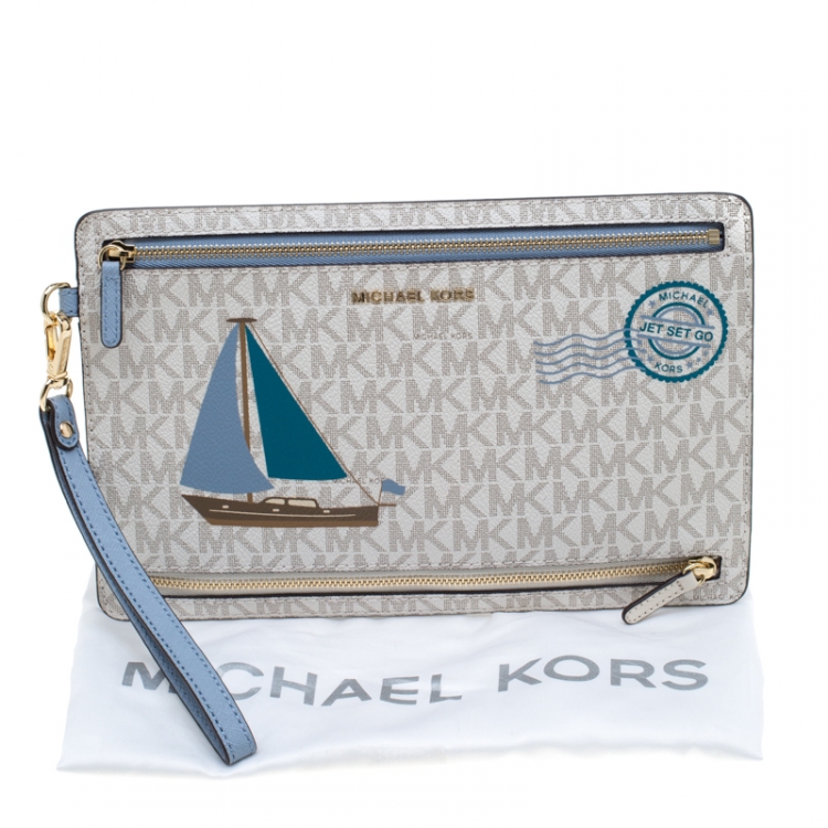 Pre Owned MICHAEL Michael Kors Off White Sail Boat Travel Wristlet