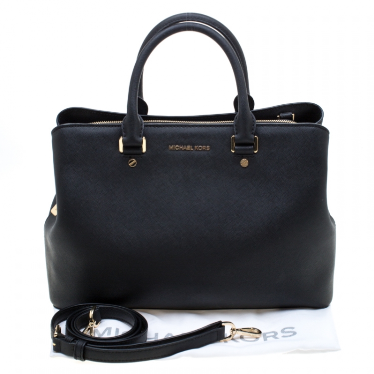 Pre Owned Michael Kors Black Leather Savannah Satchel