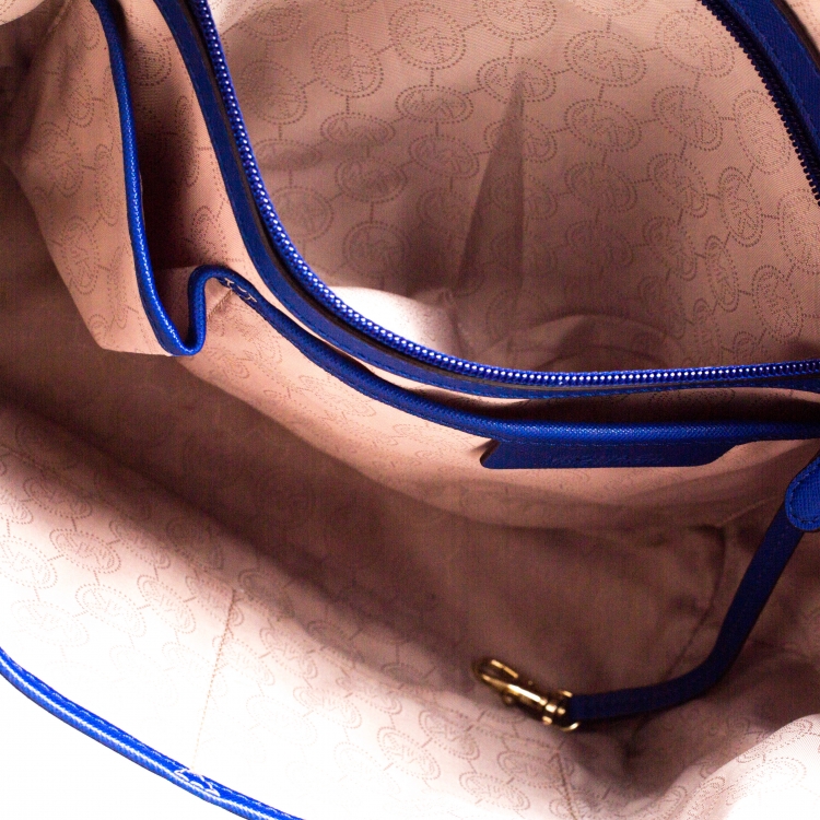 Pre Owned Michael Michael Kors Blue Saffiano Leather Top Zip Jet Set Tote
