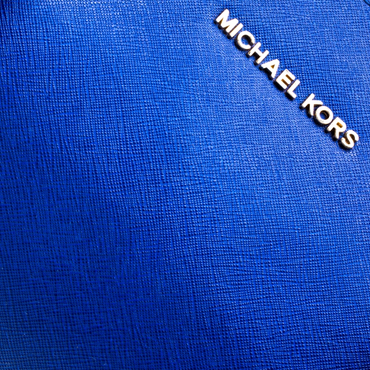 Pre Owned Michael Michael Kors Blue Saffiano Leather Top Zip Jet Set Tote