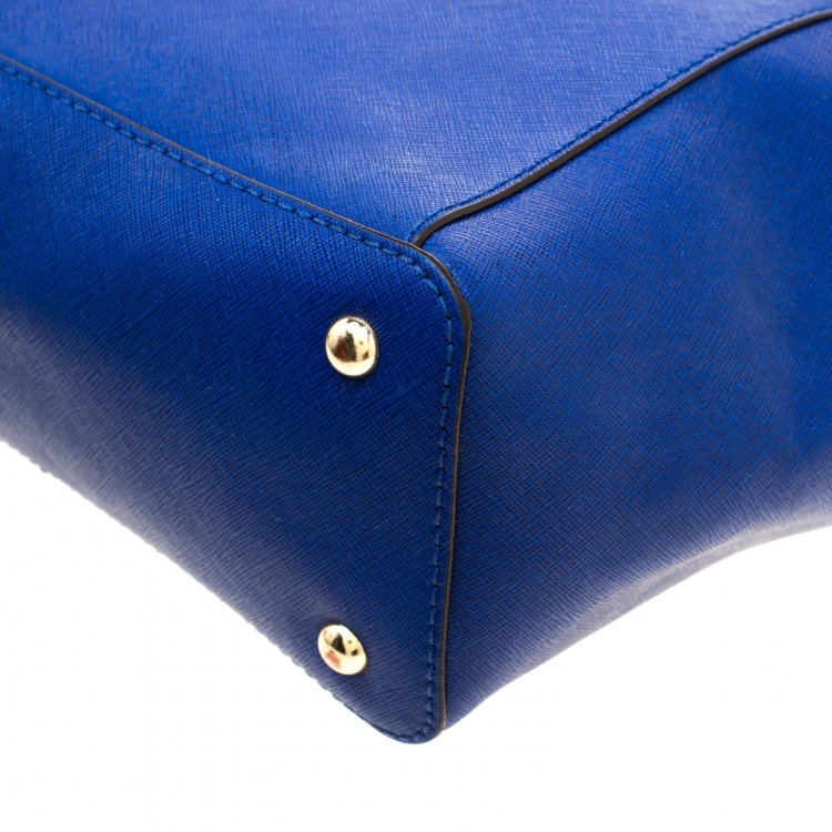 Pre Owned Michael Michael Kors Blue Saffiano Leather Top Zip Jet Set Tote