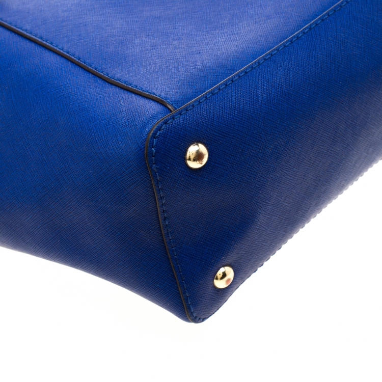 Pre Owned Michael Michael Kors Blue Saffiano Leather Top Zip Jet Set Tote