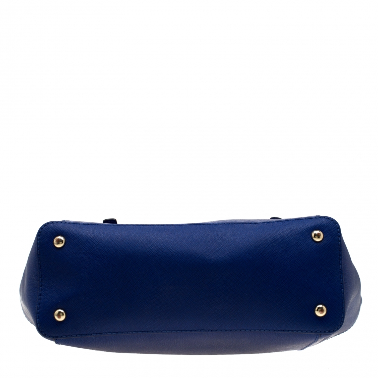 Pre Owned Michael Michael Kors Blue Saffiano Leather Top Zip Jet Set Tote