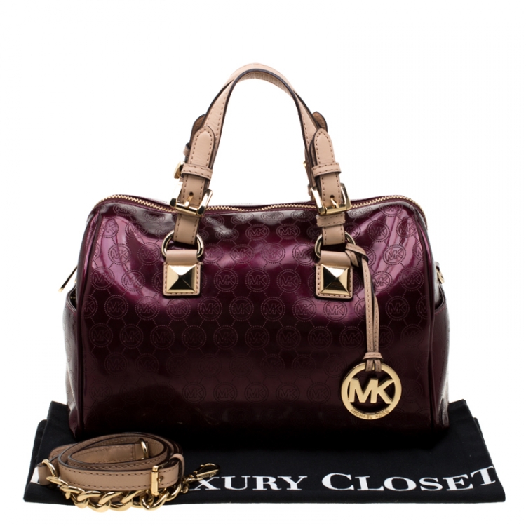 Pre Owned MICHAEL Michael Kors Purple Patent Leather Grayson Satchel