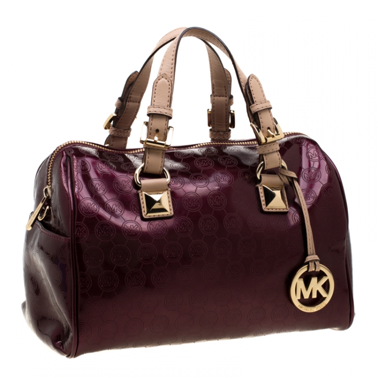 Pre Owned MICHAEL Michael Kors Purple Patent Leather Grayson Satchel