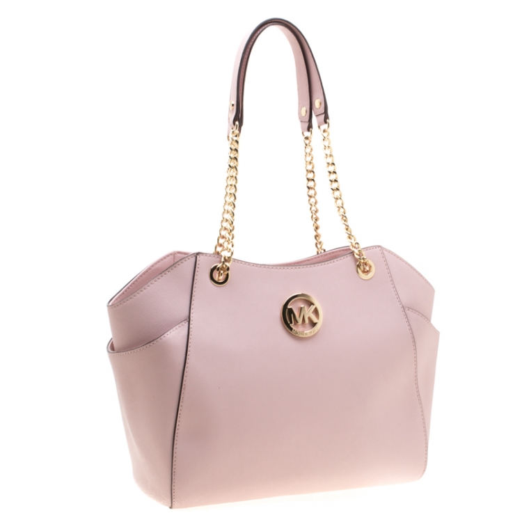 Pre Owned Michael Michael Kors Blush Pink  Leather Jet Set Travel Chain Shoulder Bag