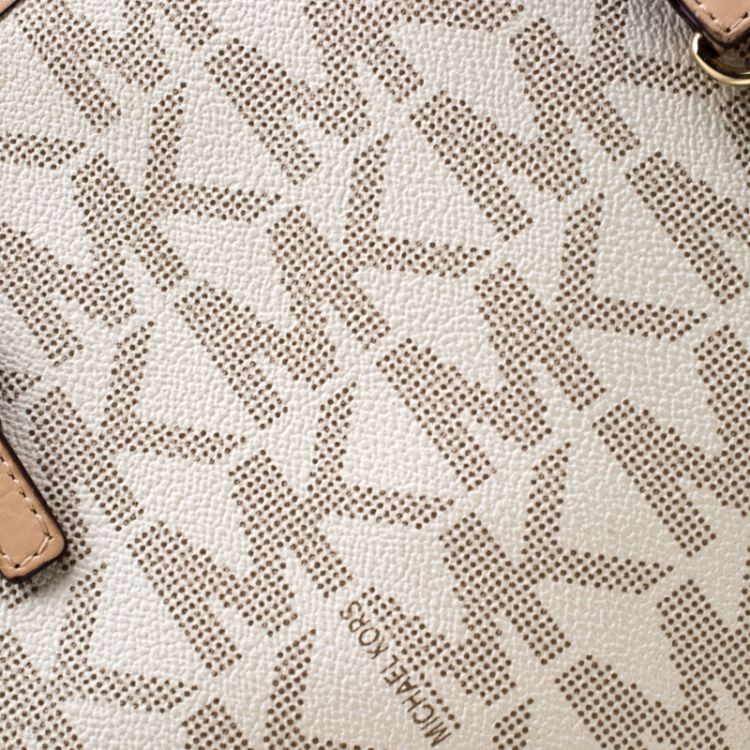 مملوكة مسبقًا MICHAEL Michael Kors Beige Signature Coated Canvas and Leather Jet Set Shopper Tote