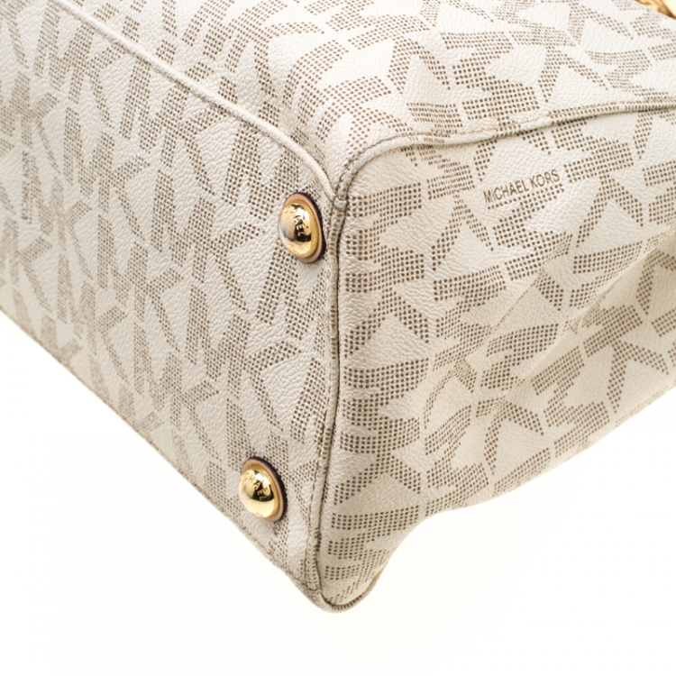 مملوكة مسبقًا MICHAEL Michael Kors Beige Signature Coated Canvas and Leather Jet Set Shopper Tote