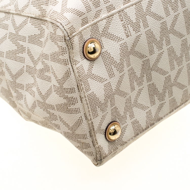 مملوكة مسبقًا MICHAEL Michael Kors Beige Signature Coated Canvas and Leather Jet Set Shopper Tote