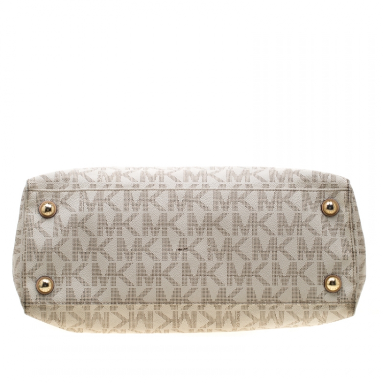 مملوكة مسبقًا MICHAEL Michael Kors Beige Signature Coated Canvas and Leather Jet Set Shopper Tote