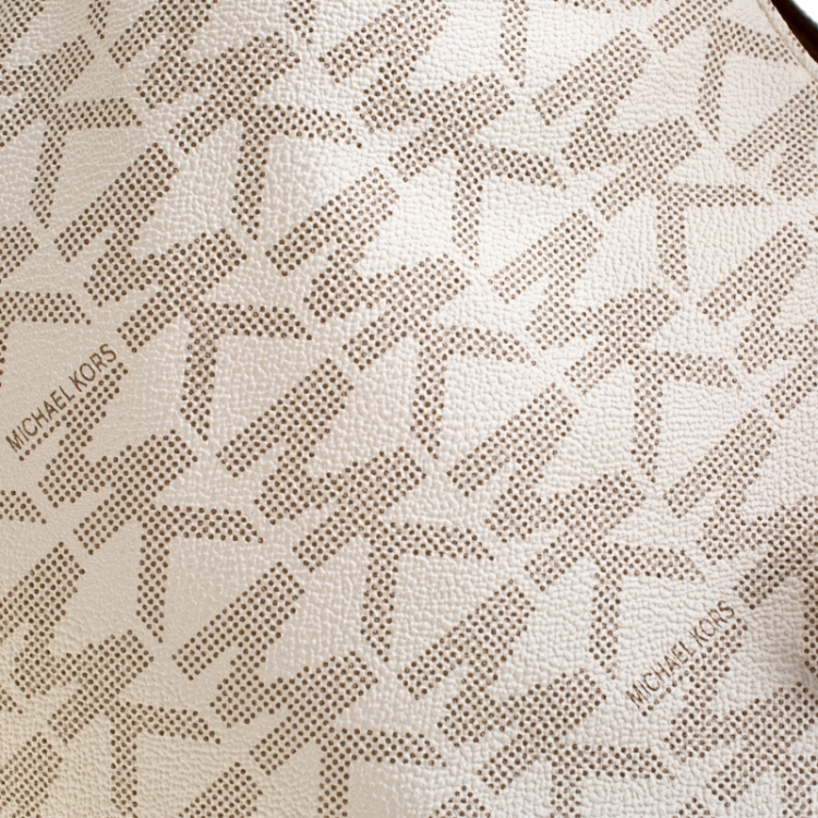 Pre Owned MICHAEL Michael Kors Off White Signature Coated Canvas Chain Tote