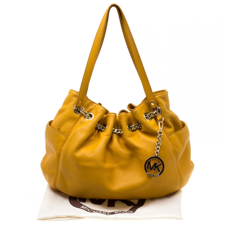 Pre Owned Michael Michael Kors Yellow Leather Drawstring Shoulder Bag