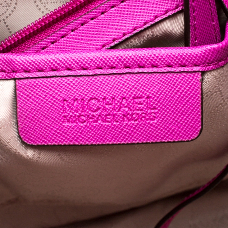Pre Owned MICHAEL Michael Kors Fuschia Leather Large Selma Tote
