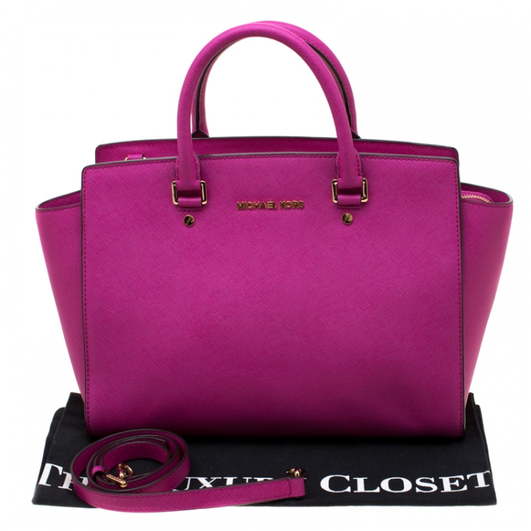 Pre Owned MICHAEL Michael Kors Fuschia Leather Large Selma Tote