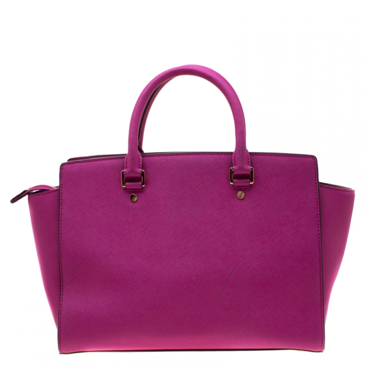 Pre Owned MICHAEL Michael Kors Fuschia Leather Large Selma Tote