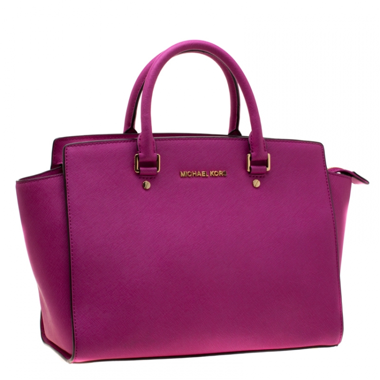 Pre Owned MICHAEL Michael Kors Fuschia Leather Large Selma Tote