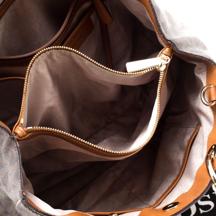 Pre Owned MICHAEL Michael Kors Brown Signature Coated Canvas Medium Cynthia Tote