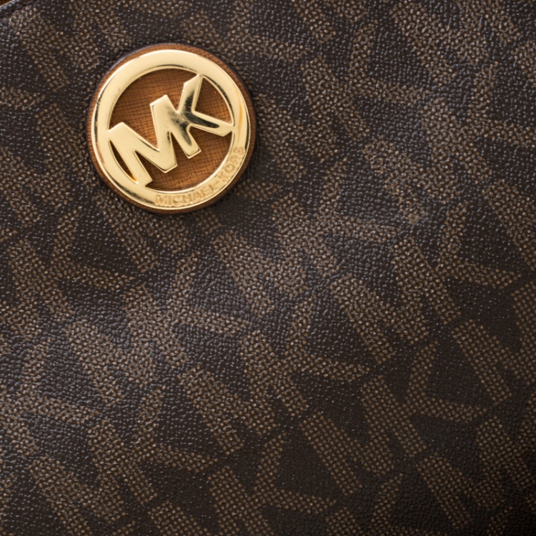 Pre Owned MICHAEL Michael Kors Brown Signature Coated Canvas  Chain Tote