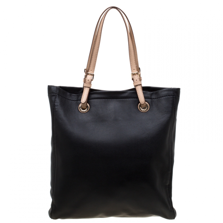 Pre Owned MICHAEL Michael Kors Black/Beige Leather Jet Set North South Tote