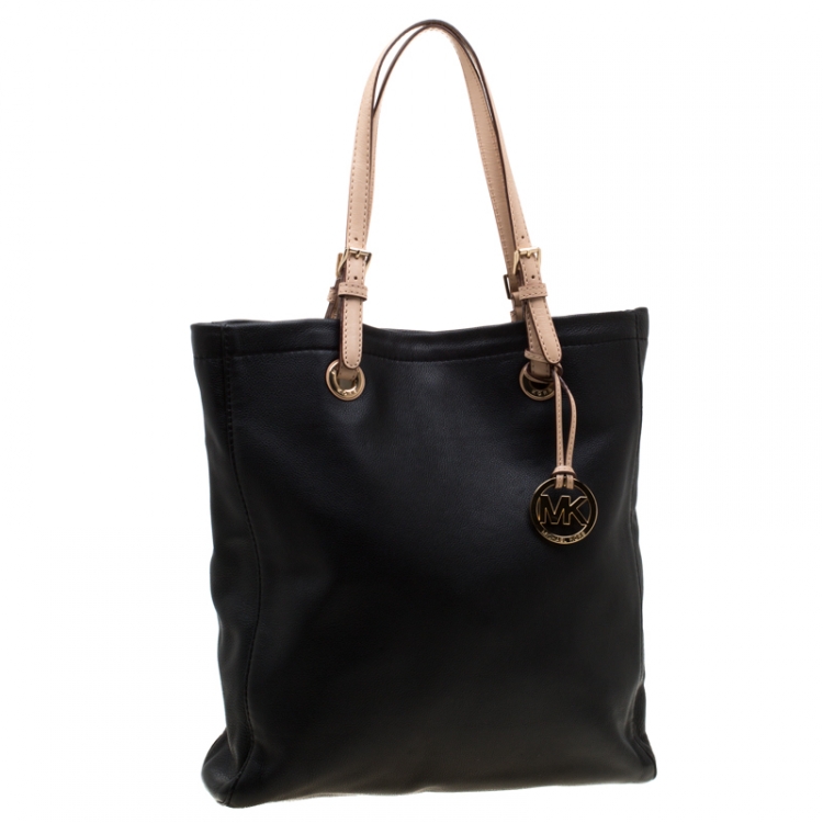 Pre Owned MICHAEL Michael Kors Black/Beige Leather Jet Set North South Tote