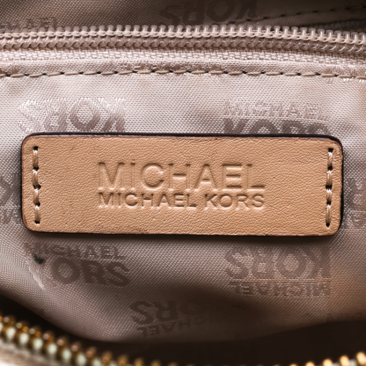 Pre Owned MICHAEL Michael Kors Beige Signature PVC and Leather Mini Luggage Sacthel 