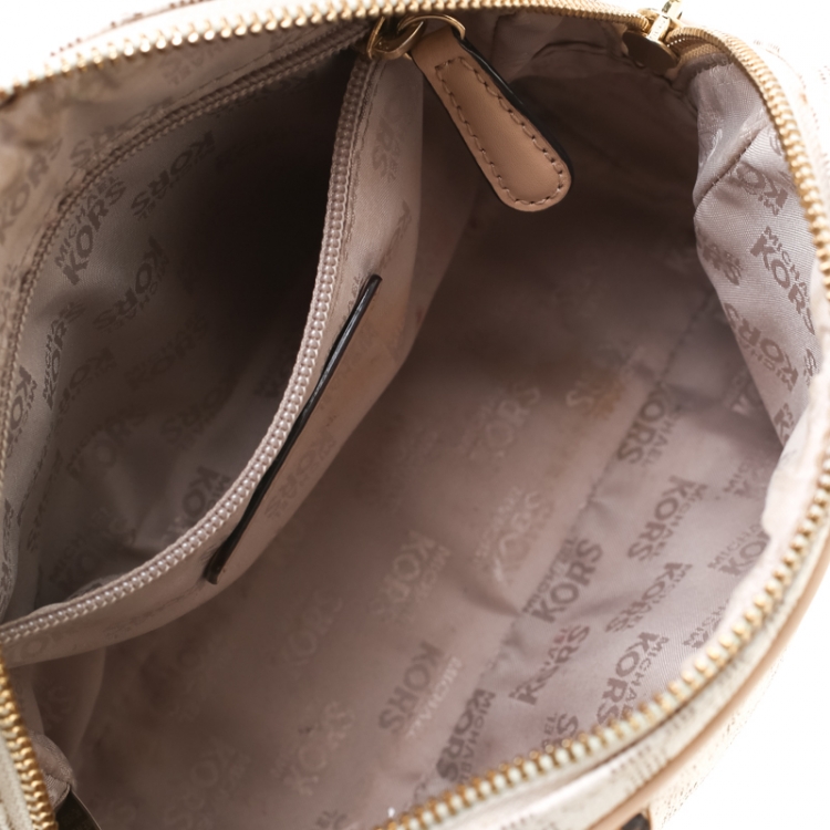 Pre Owned MICHAEL Michael Kors Beige Signature PVC and Leather Mini Luggage Sacthel 