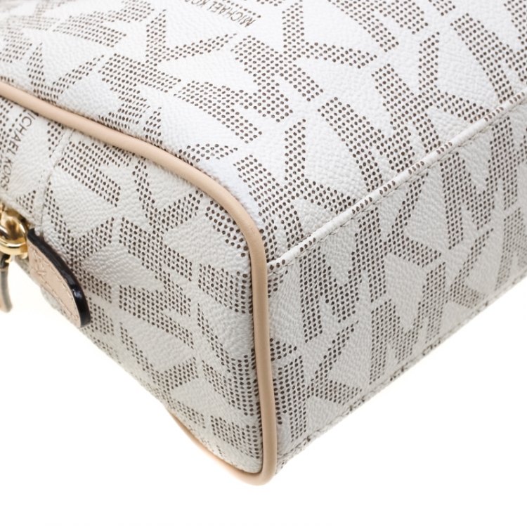 Pre Owned MICHAEL Michael Kors Beige Signature PVC and Leather Mini Luggage Sacthel 