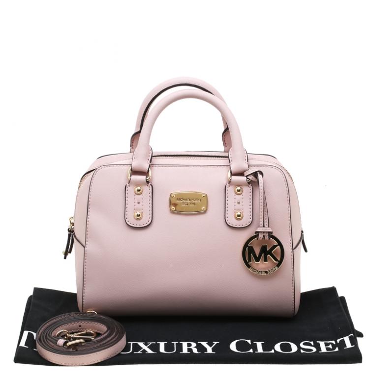 Pre Owned MICHAEL Michael Kors Light Pink Leather Top Zip Satchel