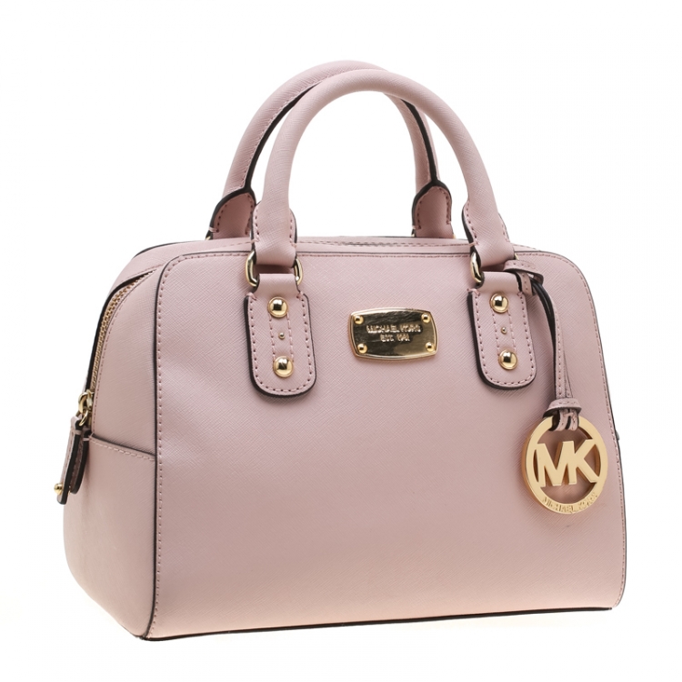 Pre Owned MICHAEL Michael Kors Light Pink Leather Top Zip Satchel