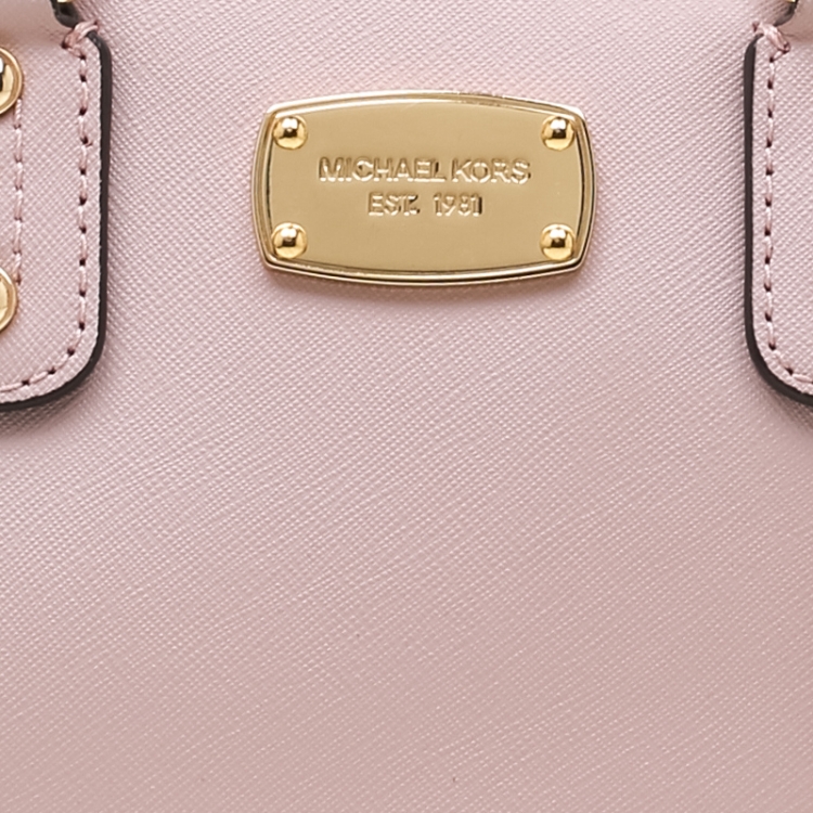 Pre Owned MICHAEL Michael Kors Light Pink Leather Top Zip Satchel