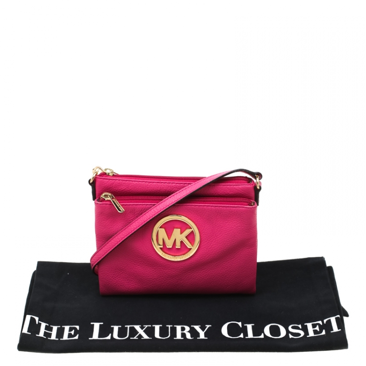 Pre Owned MICHAEL Michael Kors Pink Leather Adele Crossbody Bag