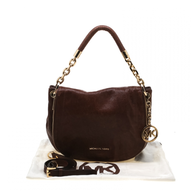 Pre Owned Michael Michael Kors Brown Leather Elyse Crossbody Bag