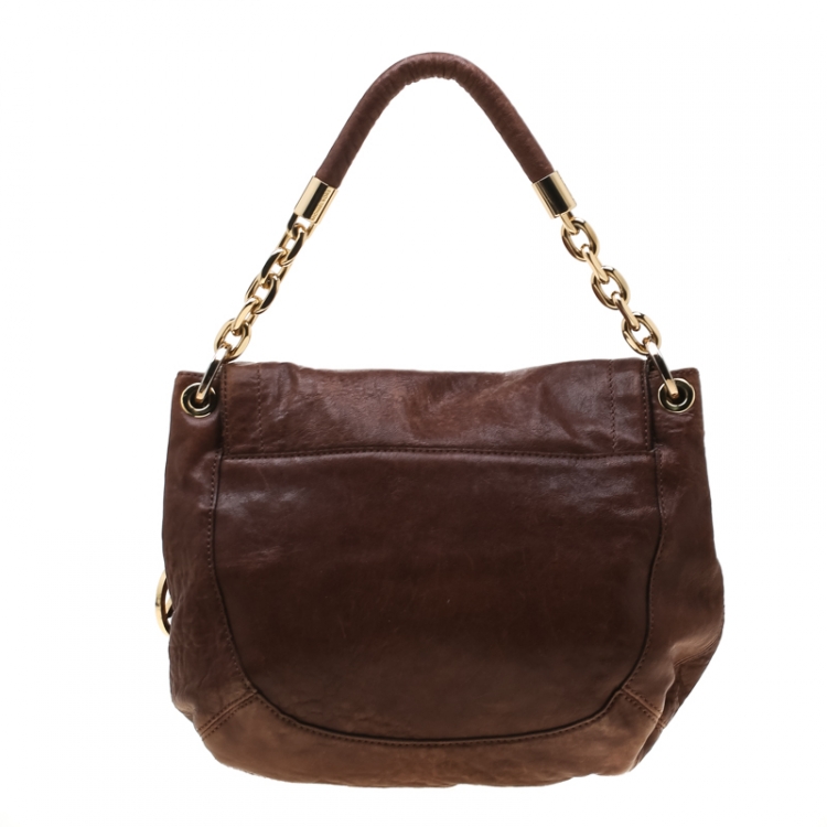 Pre Owned Michael Michael Kors Brown Leather Elyse Crossbody Bag