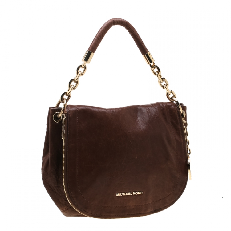 Pre Owned Michael Michael Kors Brown Leather Elyse Crossbody Bag