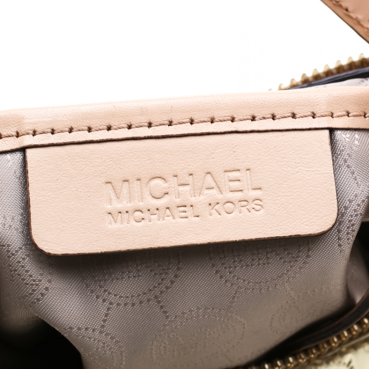 Pre Owned Michael Micahel Kors Metallic Gold Mirror Signature Leather Large Grayson Satchel 