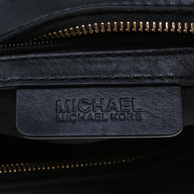 Pre Owned MICHAEL Michael Kors Black Leather Brooklyn Stripe Camera Crossbody Bag